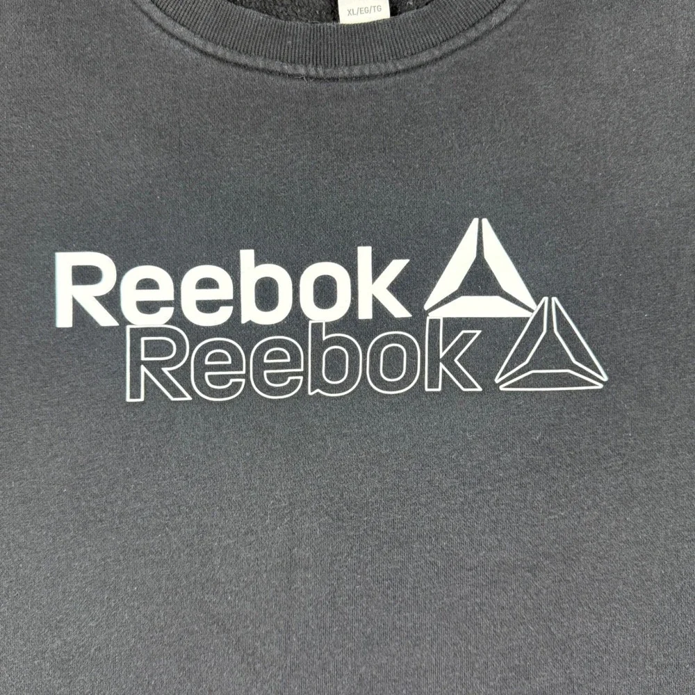Reebok Mens Black Double Logo Fleece Crewneck Sweatshirt XL REW243TL04 - Picture 2 of 9